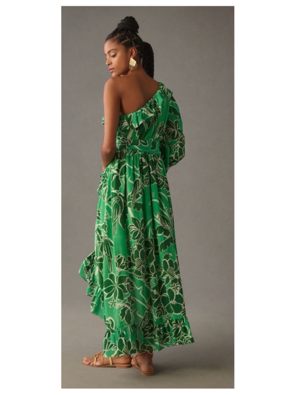 NWOT Anthropologie Farm Rio Printed One Shoulder Ruffle Dress in Living Nature M - Picture 3 of 16